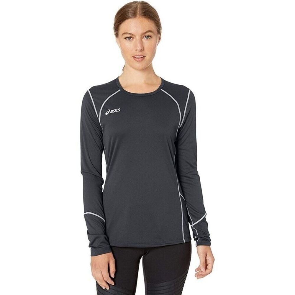 Asics Volleycross Long Sleeve Athletic Top Black Steel Grey BT2510 Womens S NEW